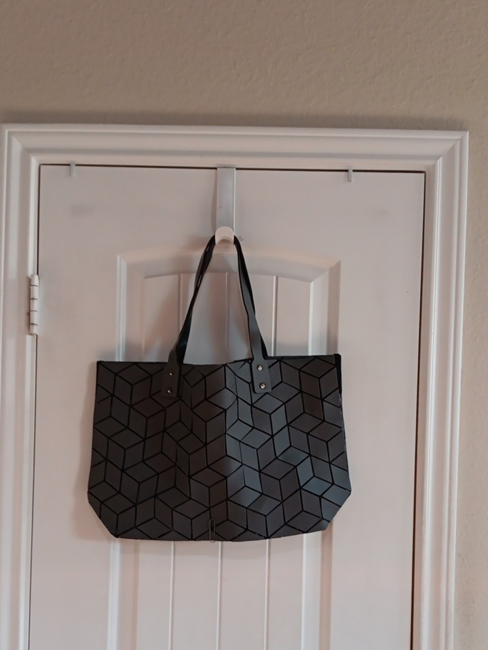 Patrizia Luca Black Geometric 3D Cube Slanted Square Origami Mesh Tote Bag